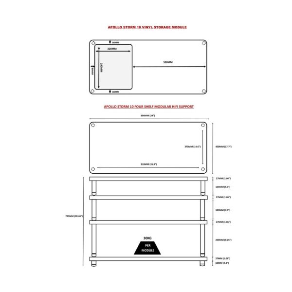 Atacama APOLLO – STORM 10 – Premium Black Edition – Hi-Fi-Rack – 135 mm Ebene mit Vinylaufbewahrung – Schwarz – Bild 3